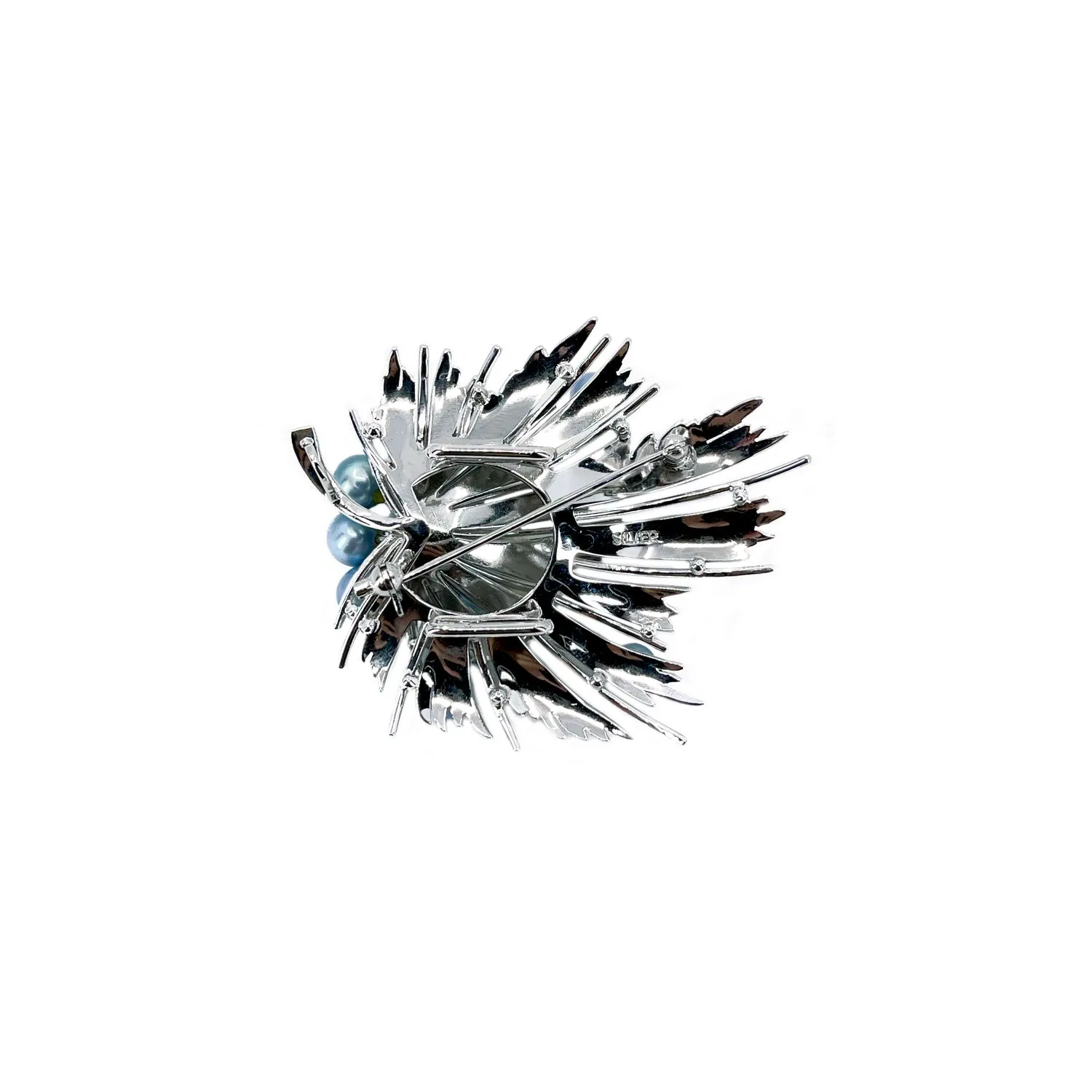 Mayuyama Mid-Century Modern Blue Japanese Saltwater Akoya Cultured Pearl Vintage Brooch- Sterling Silver