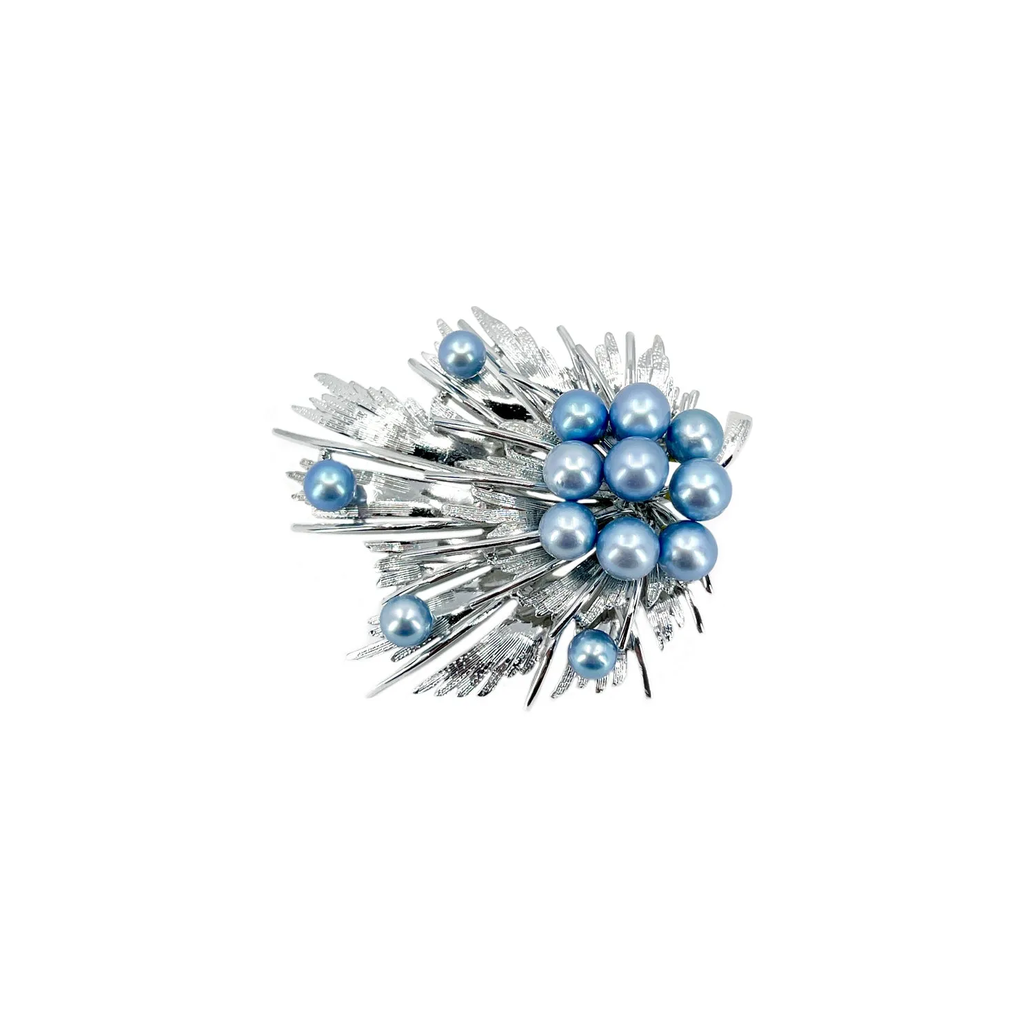 Mayuyama Mid-Century Modern Blue Japanese Saltwater Akoya Cultured Pearl Vintage Brooch- Sterling Silver