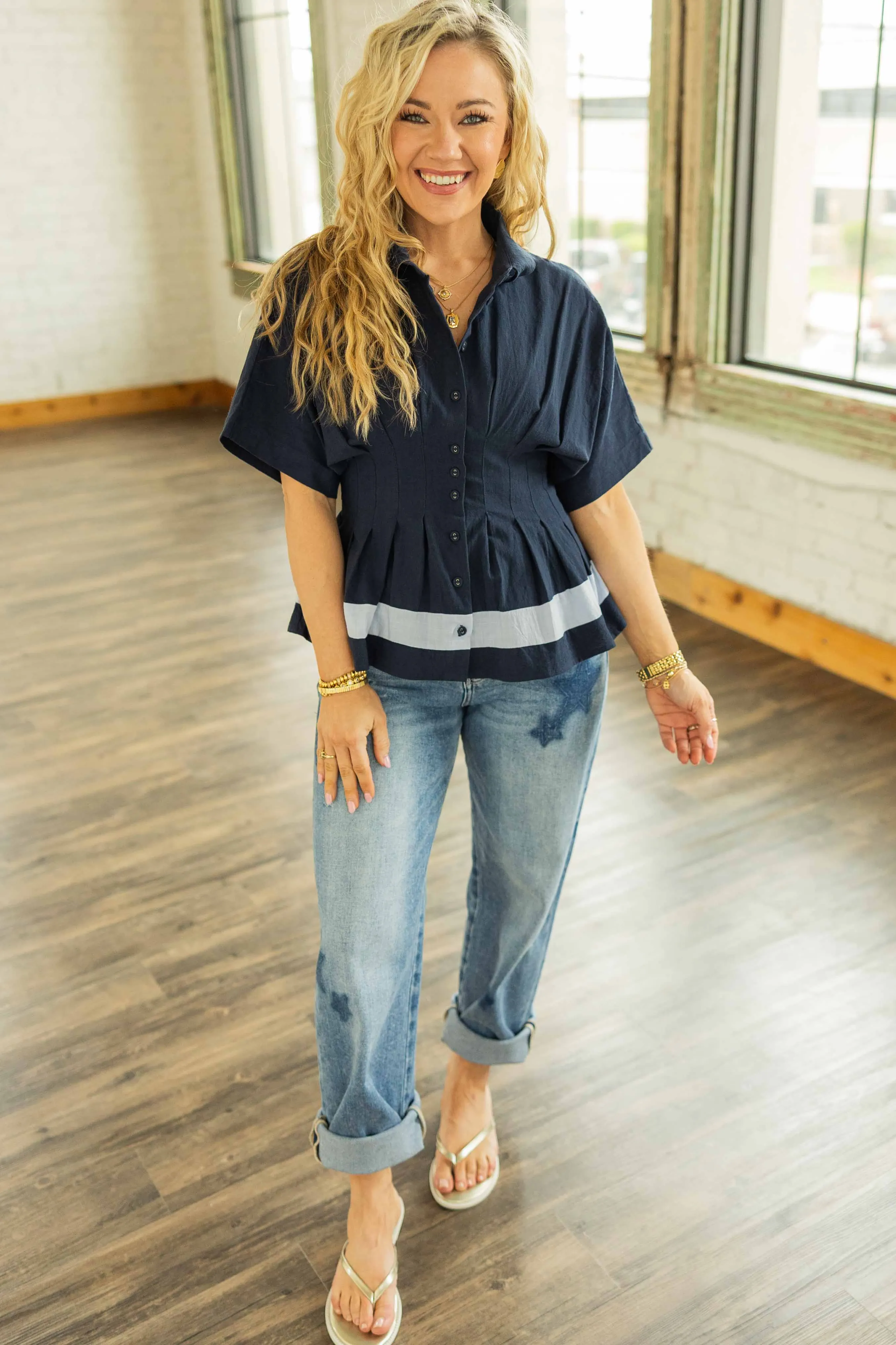 MCKINLEY BUTTON UP PEPLUM TOP