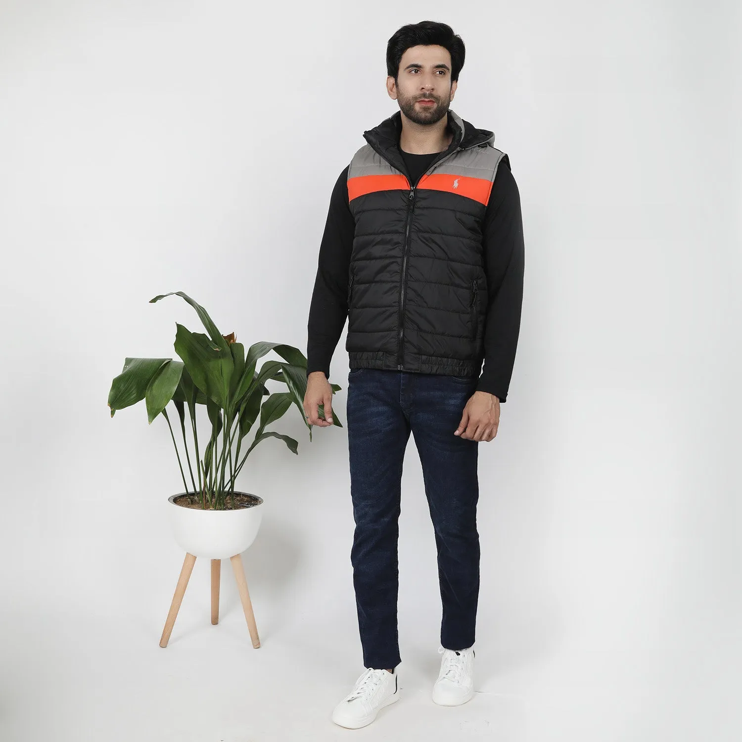 Men's Puffer Jacket - Grey & Black