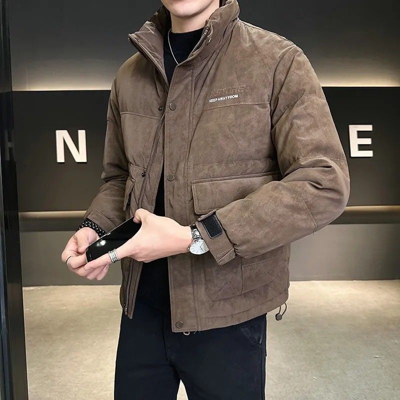 Men's Quilted Puffer Jacket with Flap Pocket and Elastic Band Cuff