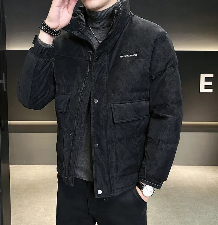 Men's Quilted Puffer Jacket with Flap Pocket and Elastic Band Cuff