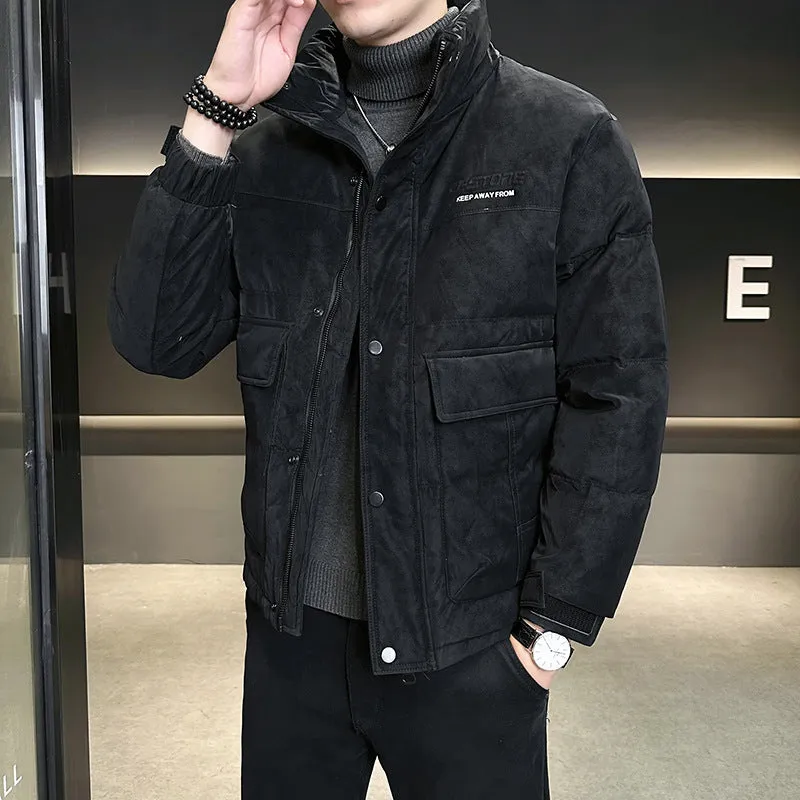 Men's Quilted Puffer Jacket with Flap Pocket and Elastic Band Cuff