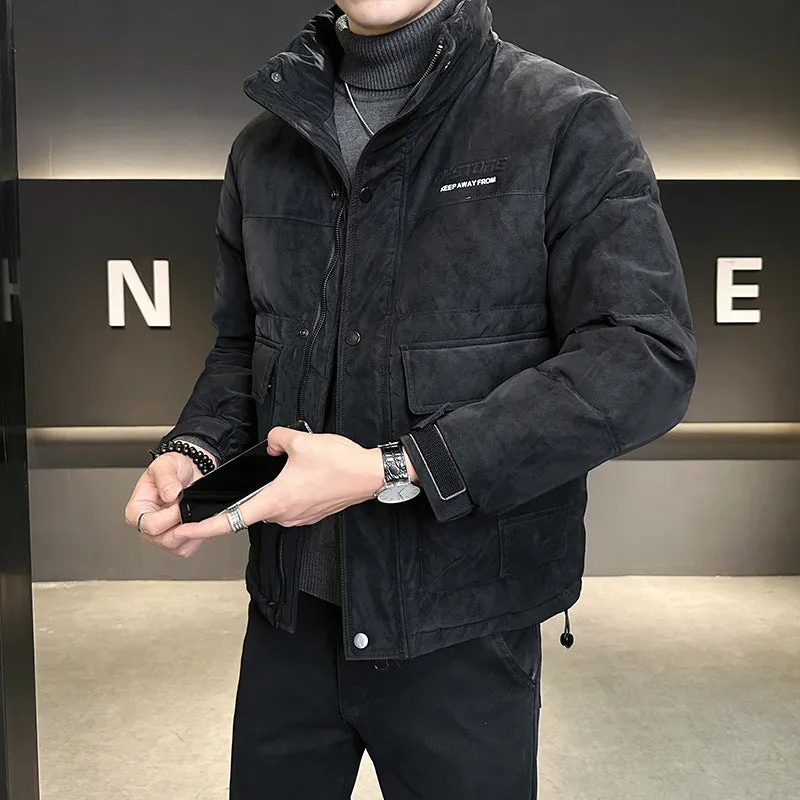 Men's Quilted Puffer Jacket with Flap Pocket and Elastic Band Cuff