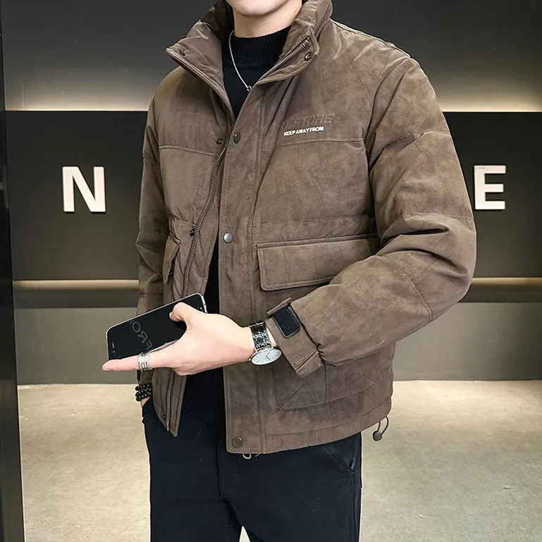 Men's Quilted Puffer Jacket with Flap Pocket and Elastic Band Cuff