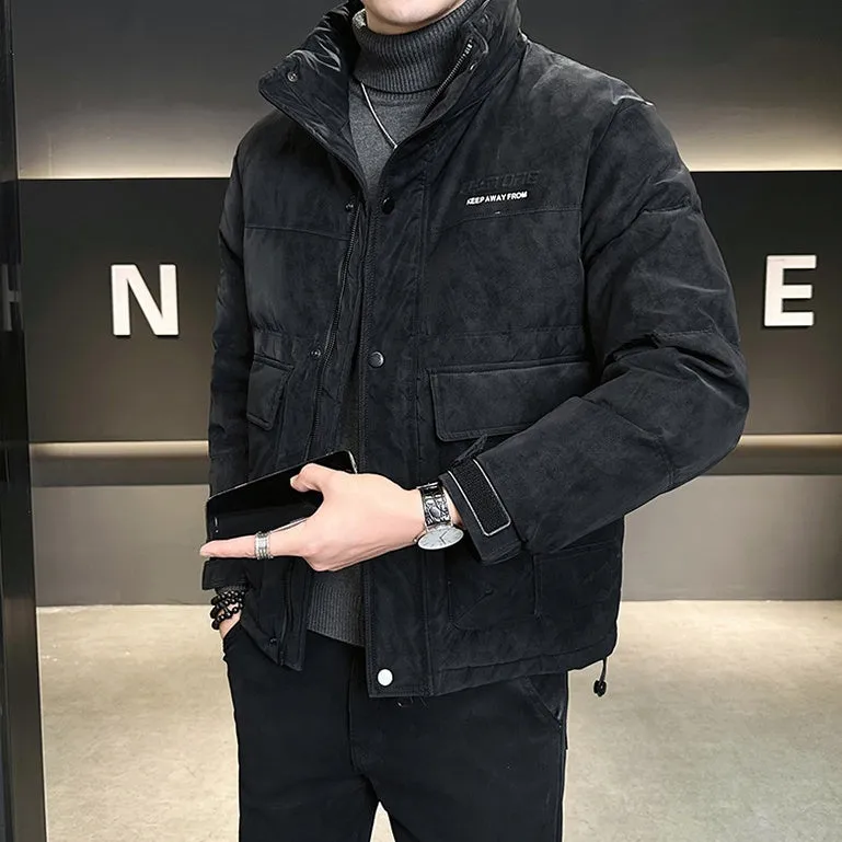 Men's Quilted Puffer Jacket with Flap Pocket and Elastic Band Cuff
