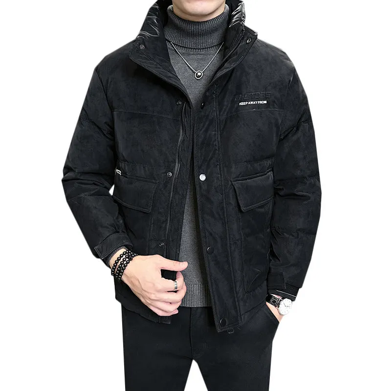 Men's Quilted Puffer Jacket with Flap Pocket and Elastic Band Cuff