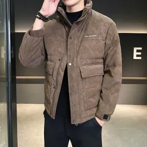 Men's Quilted Puffer Jacket with Flap Pocket and Elastic Band Cuff