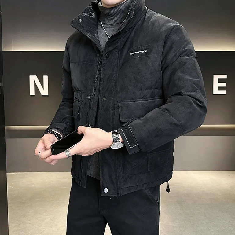 Men's Quilted Puffer Jacket with Flap Pocket and Elastic Band Cuff