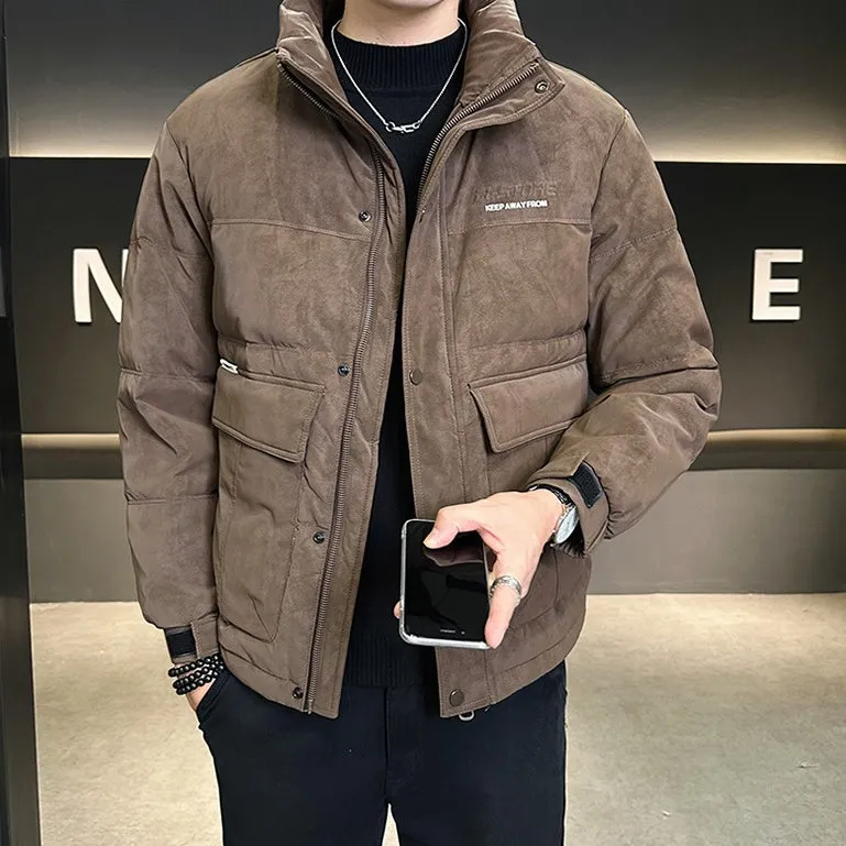 Men's Quilted Puffer Jacket with Flap Pocket and Elastic Band Cuff
