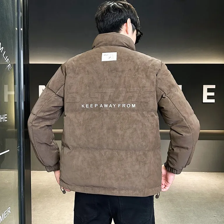 Men's Quilted Puffer Jacket with Flap Pocket and Elastic Band Cuff