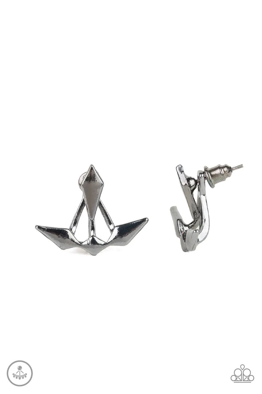 Metal Origami Black Paparazzi Earrings