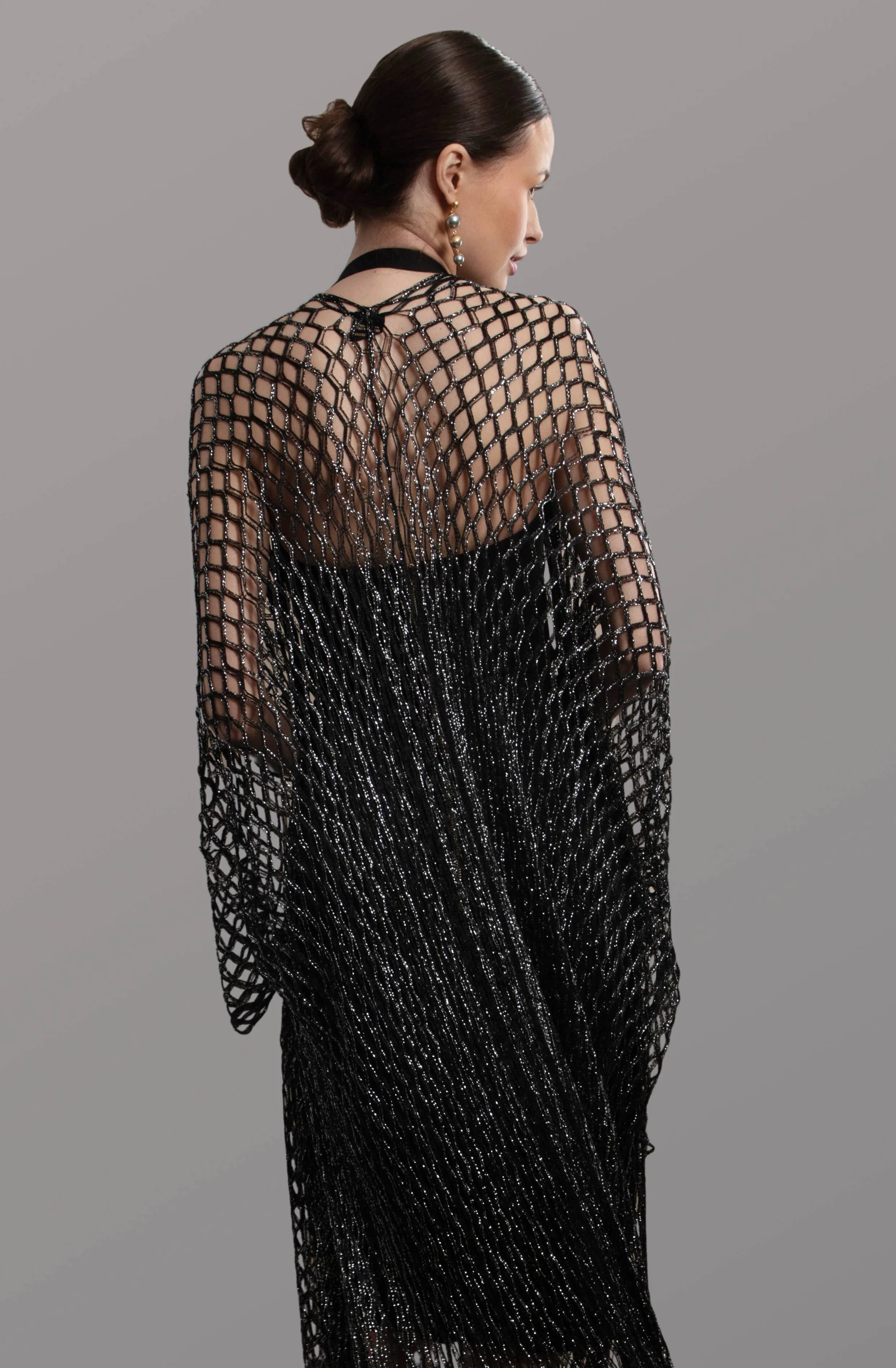 Metallic Crochet Fringed Kimono