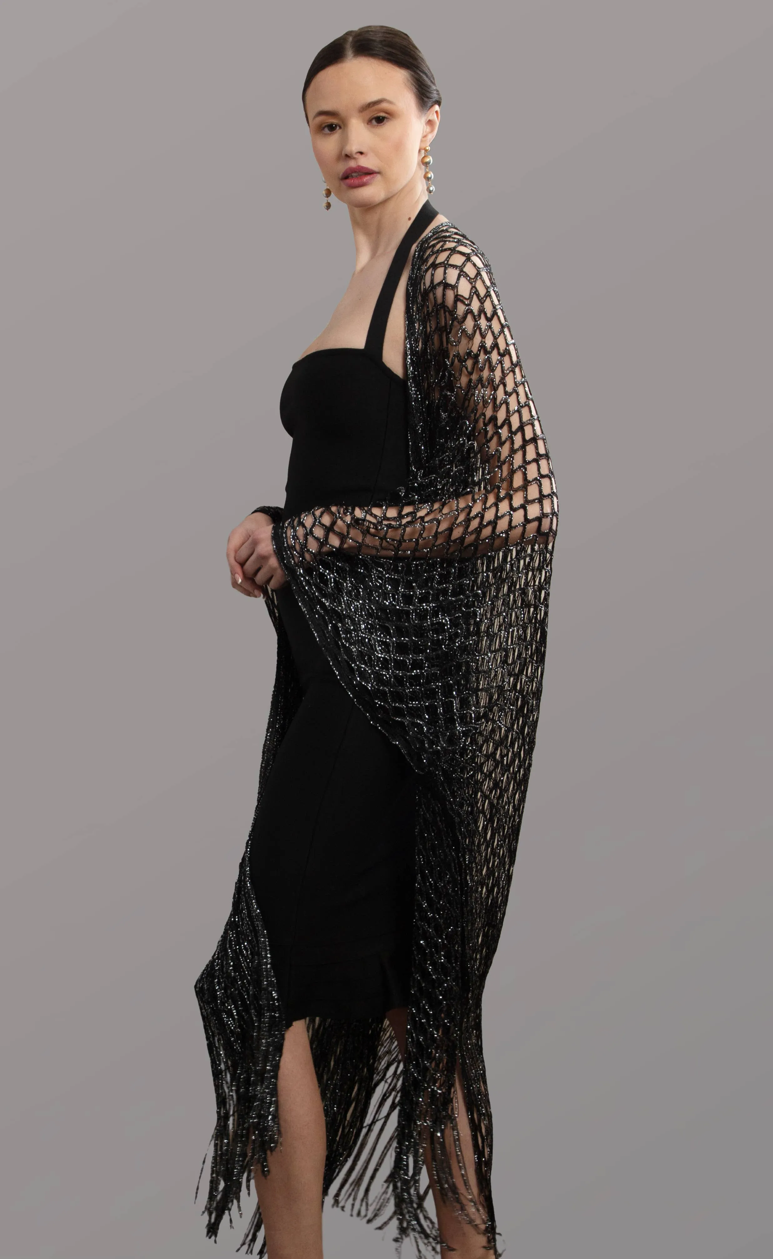 Metallic Crochet Fringed Kimono