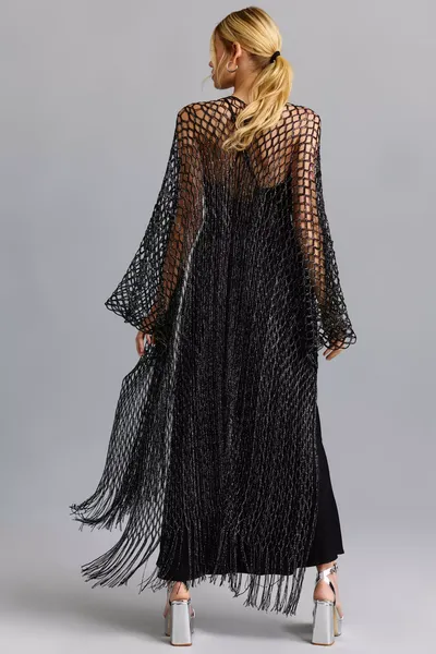 Metallic Crochet Fringed Kimono