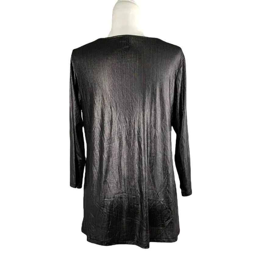 Metallic Shimmer Twist front Top Plus Size OX V-Neck Women's Blouses