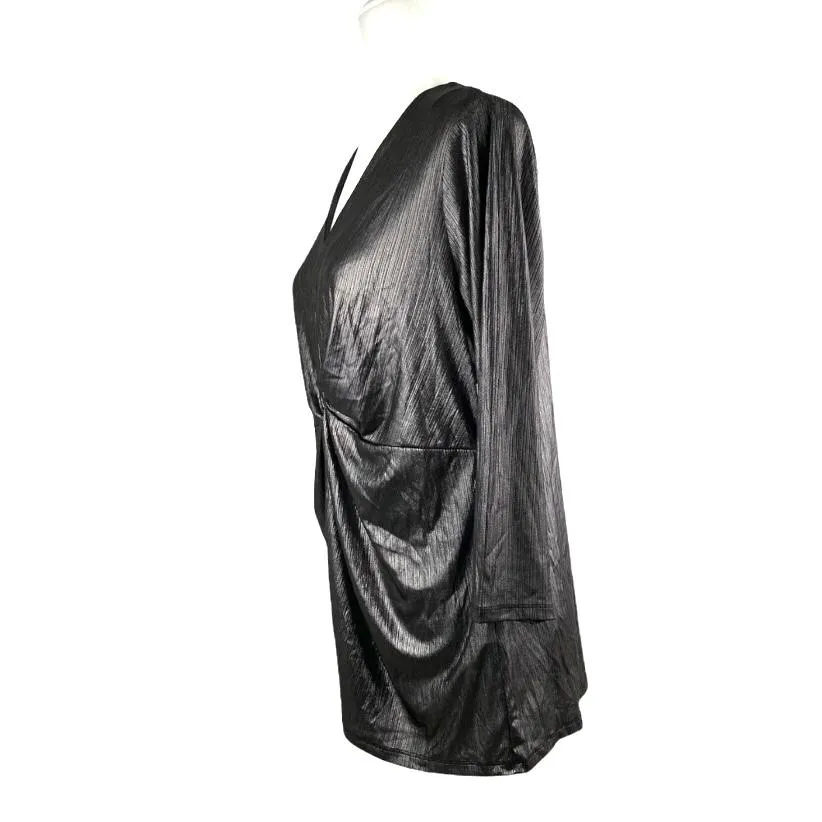 Metallic Shimmer Twist front Top Plus Size OX V-Neck Women's Blouses