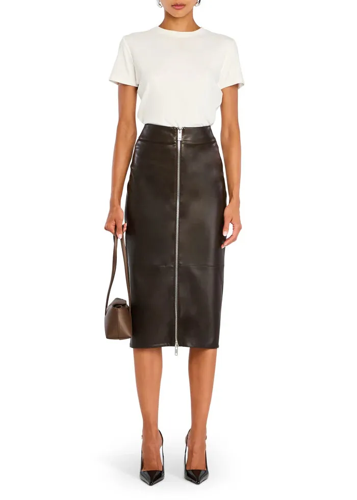 Millicent Vegan Leather High Rise Midi Skirt - Ash Brown