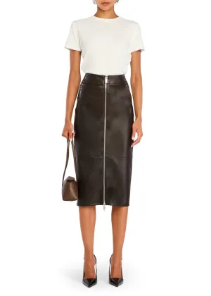 Millicent Vegan Leather High Rise Midi Skirt - Ash Brown