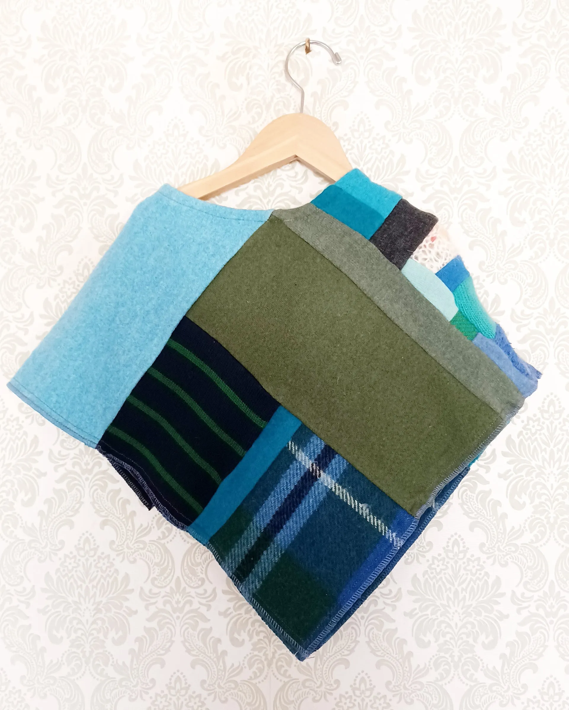 Mini Blueberry Tartan Upcycled Patchwork Poncho