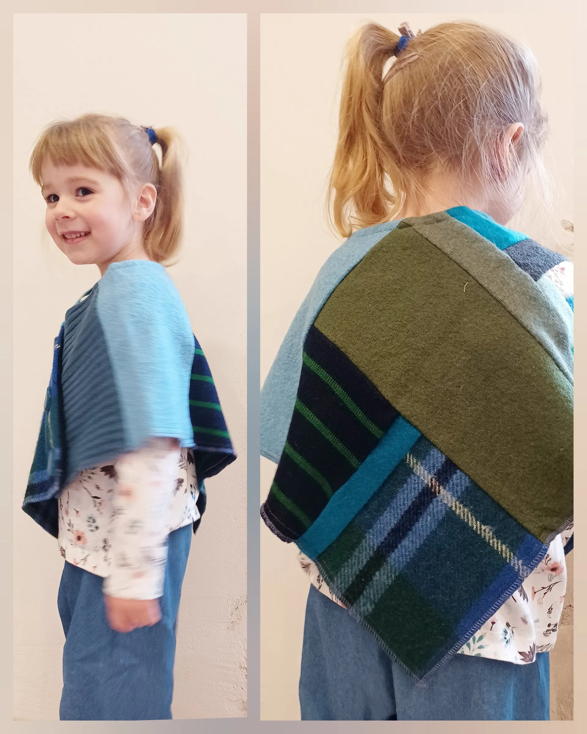 Mini Blueberry Tartan Upcycled Patchwork Poncho