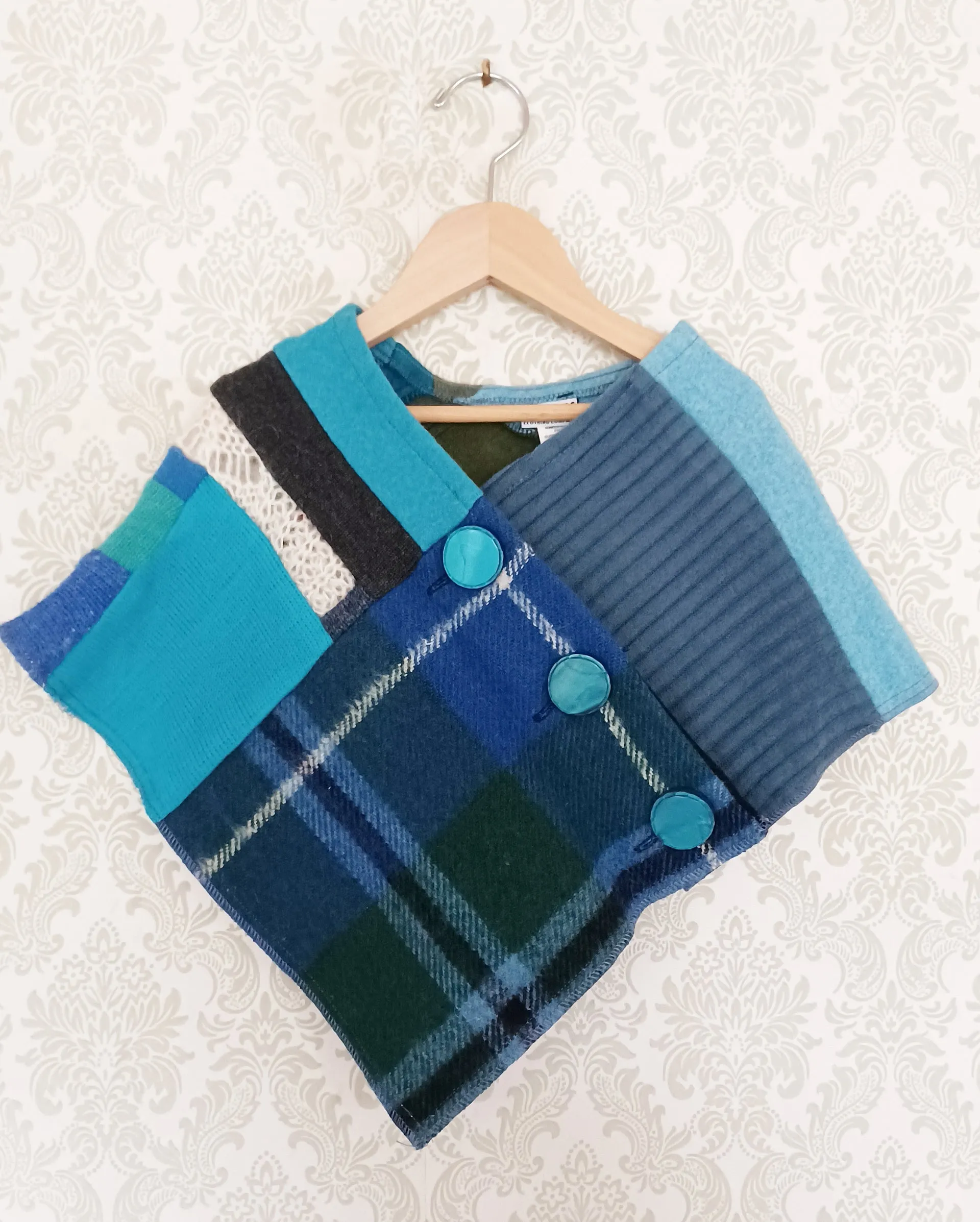 Mini Blueberry Tartan Upcycled Patchwork Poncho