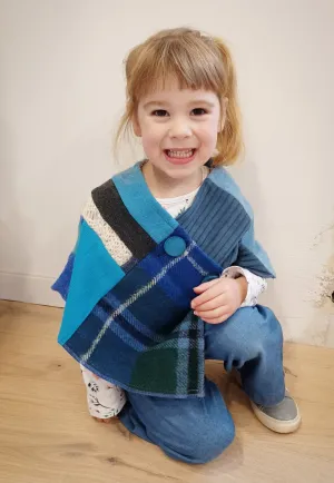 Mini Blueberry Tartan Upcycled Patchwork Poncho