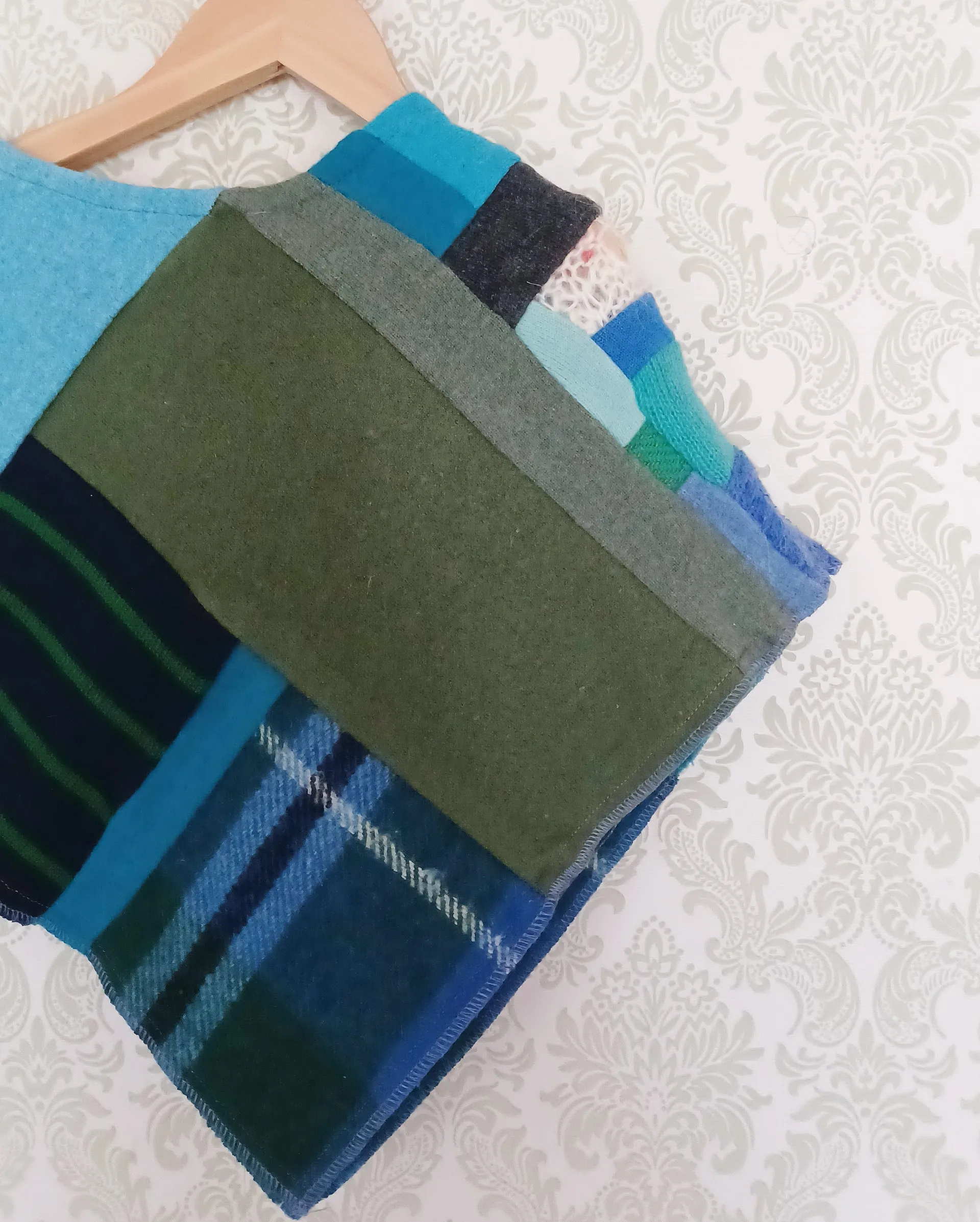 Mini Blueberry Tartan Upcycled Patchwork Poncho