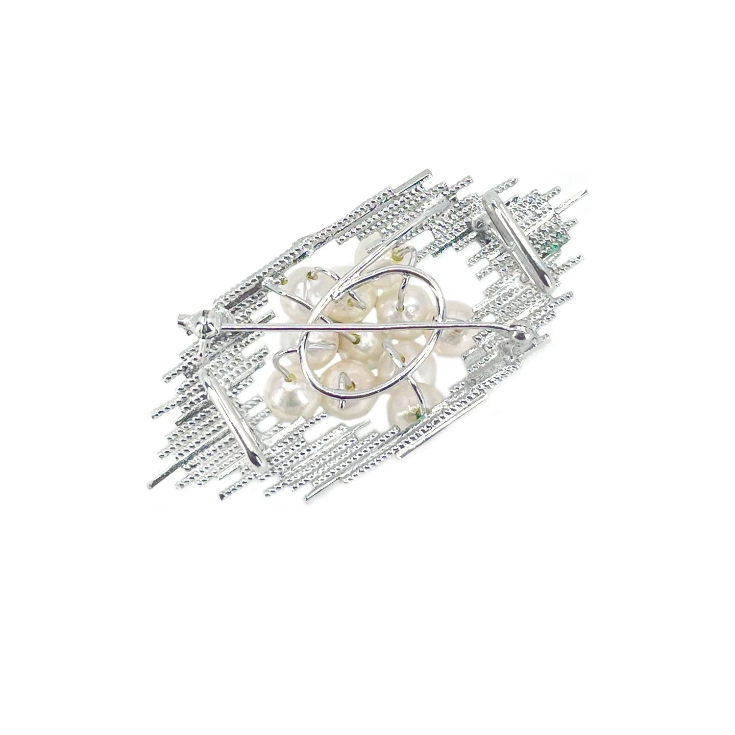 Modernist Obidome Vintage Japanese Saltwater Akoya Cultured Pearl Brooch- Sterling Silver