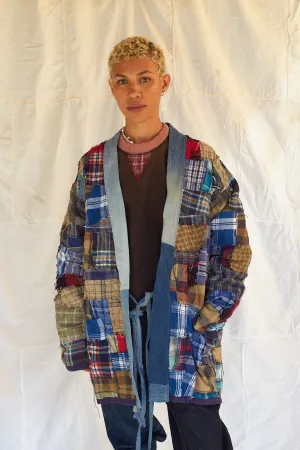 Mojave Reversible Kimono - Recycled Vintage US Flannel - Shadow Stripe Denim