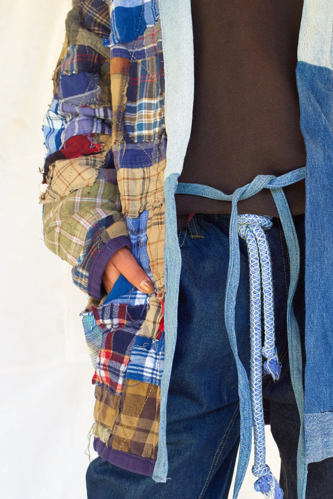 Mojave Reversible Kimono - Recycled Vintage US Flannel - Shadow Stripe Denim