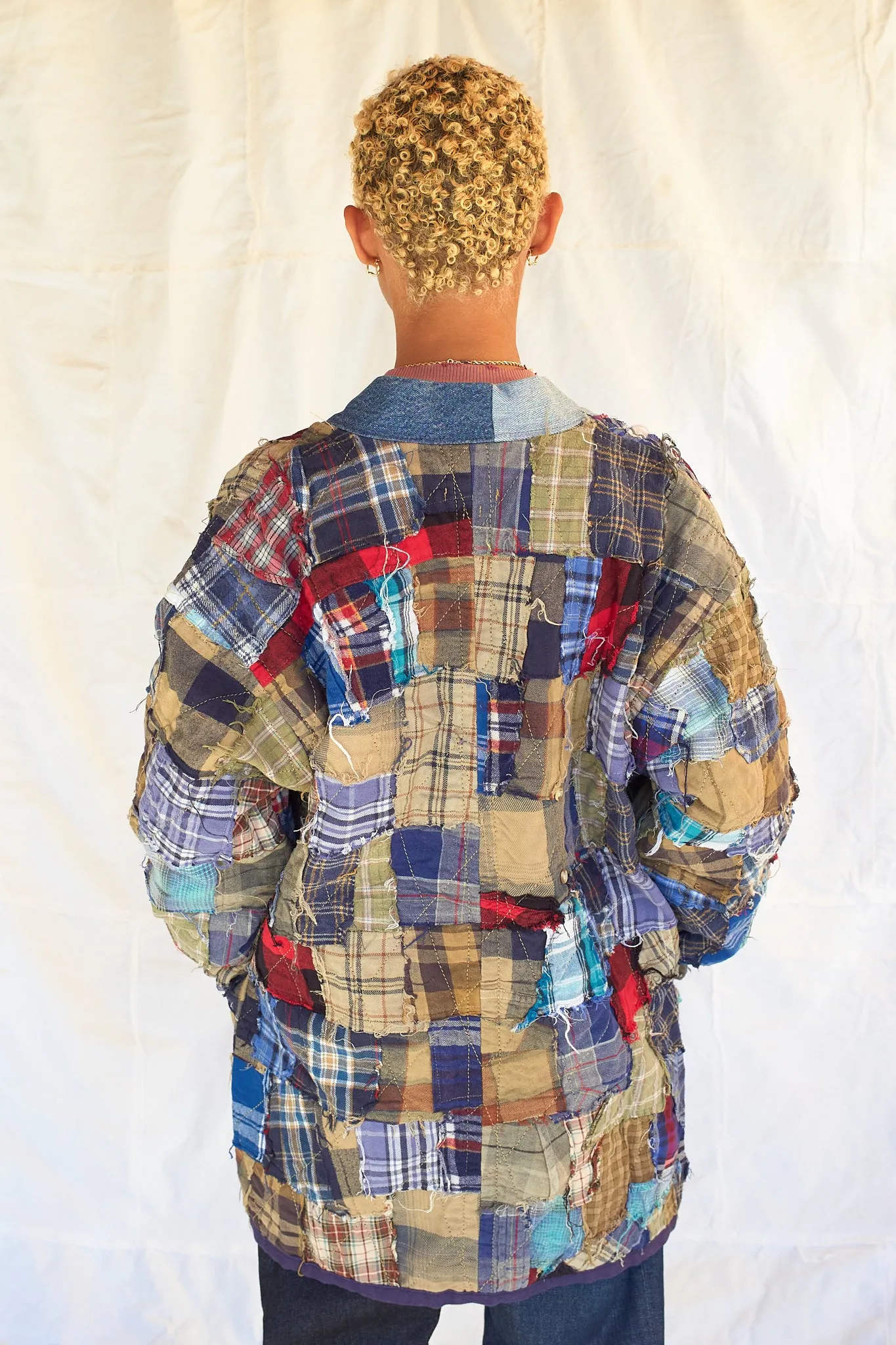 Mojave Reversible Kimono - Recycled Vintage US Flannel - Shadow Stripe Denim