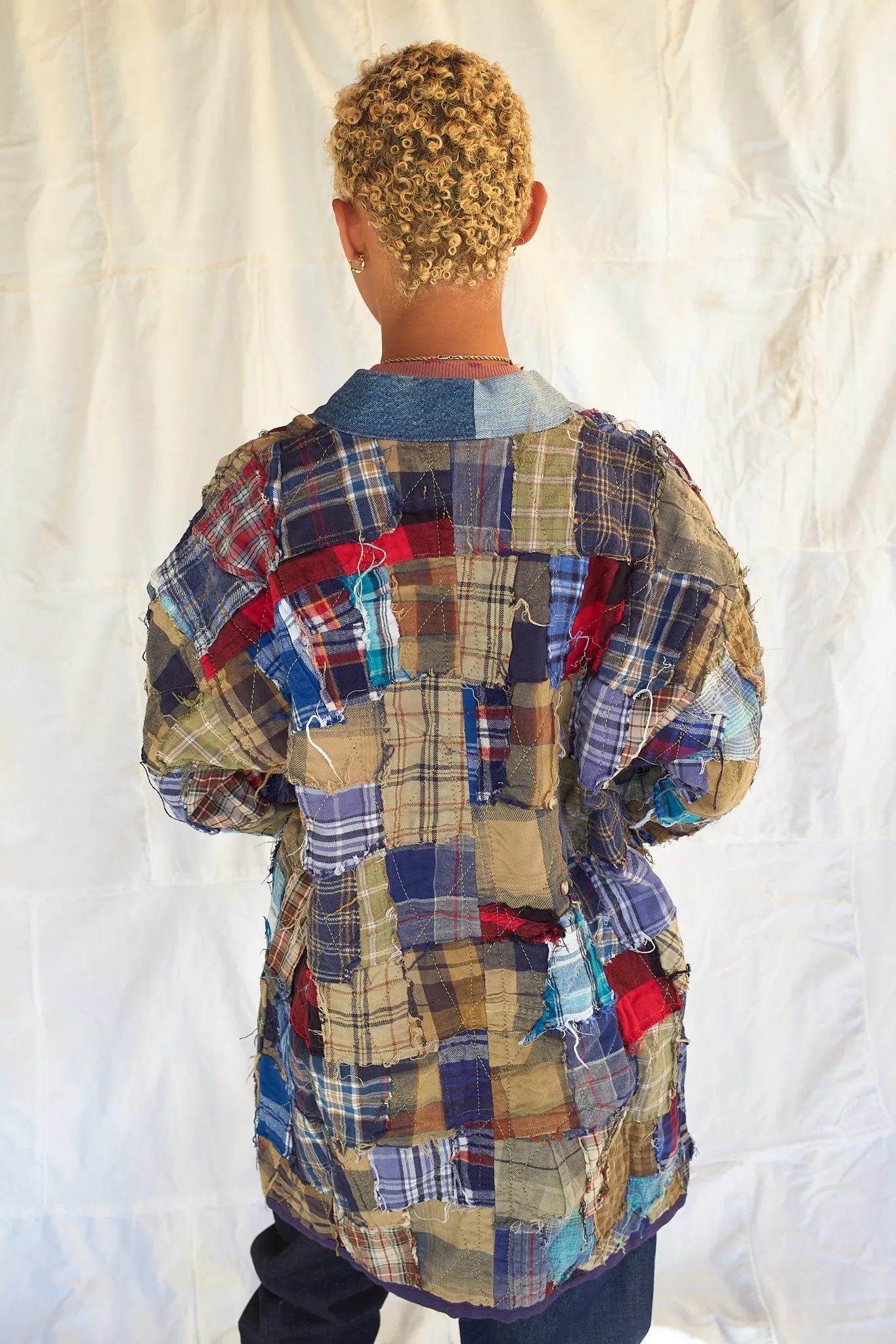 Mojave Reversible Kimono - Recycled Vintage US Flannel - Shadow Stripe Denim