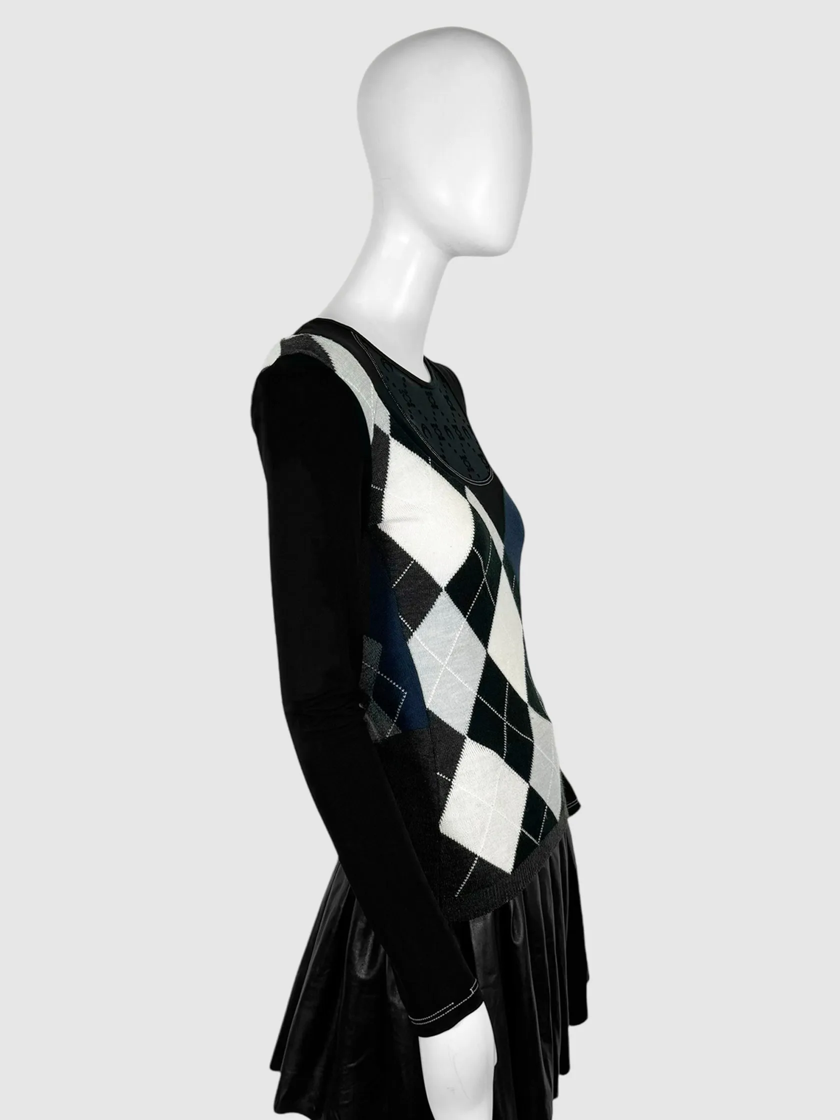 Moon Mesh-Panel Argyle Sweater - Size L