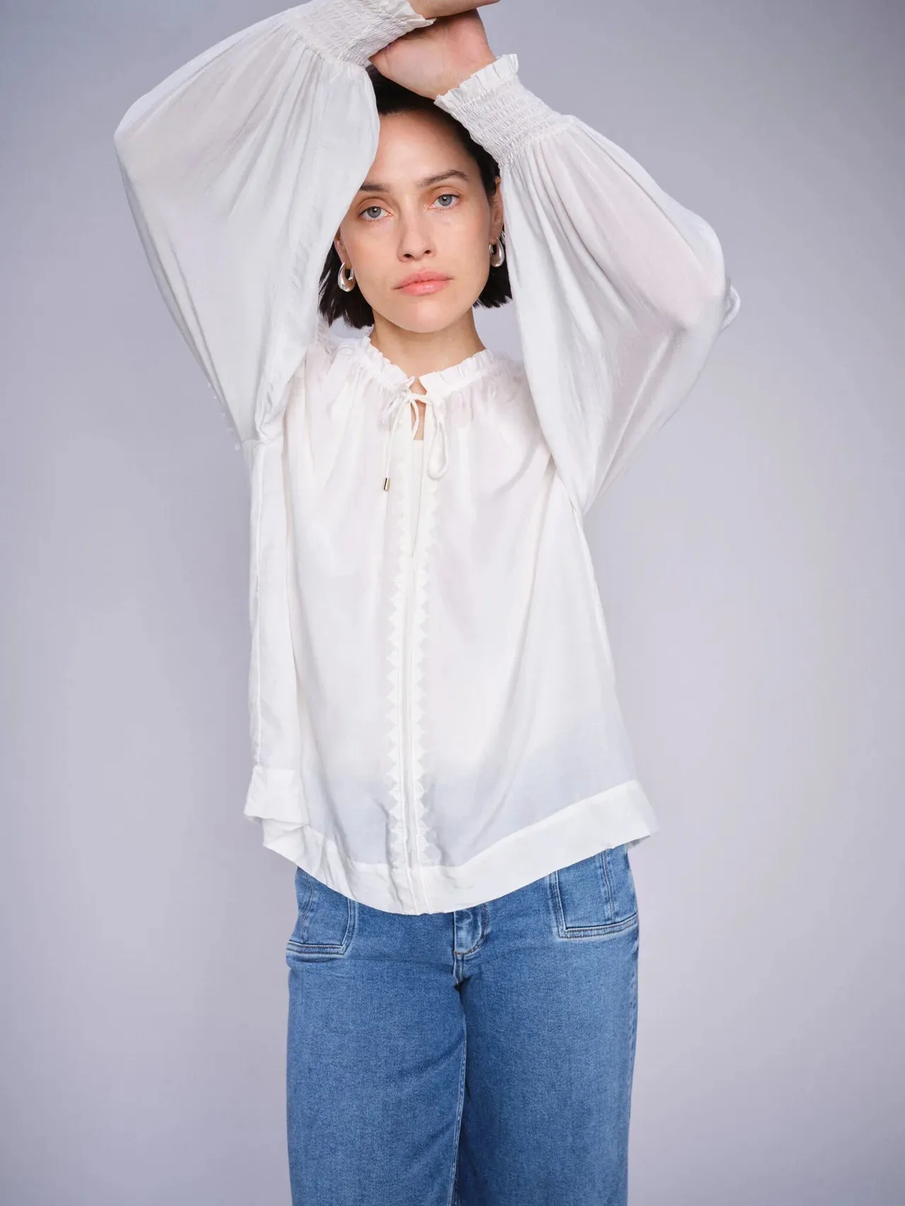 Mosmosh Marb Sansa Emb Balloon Sleeve Blouse