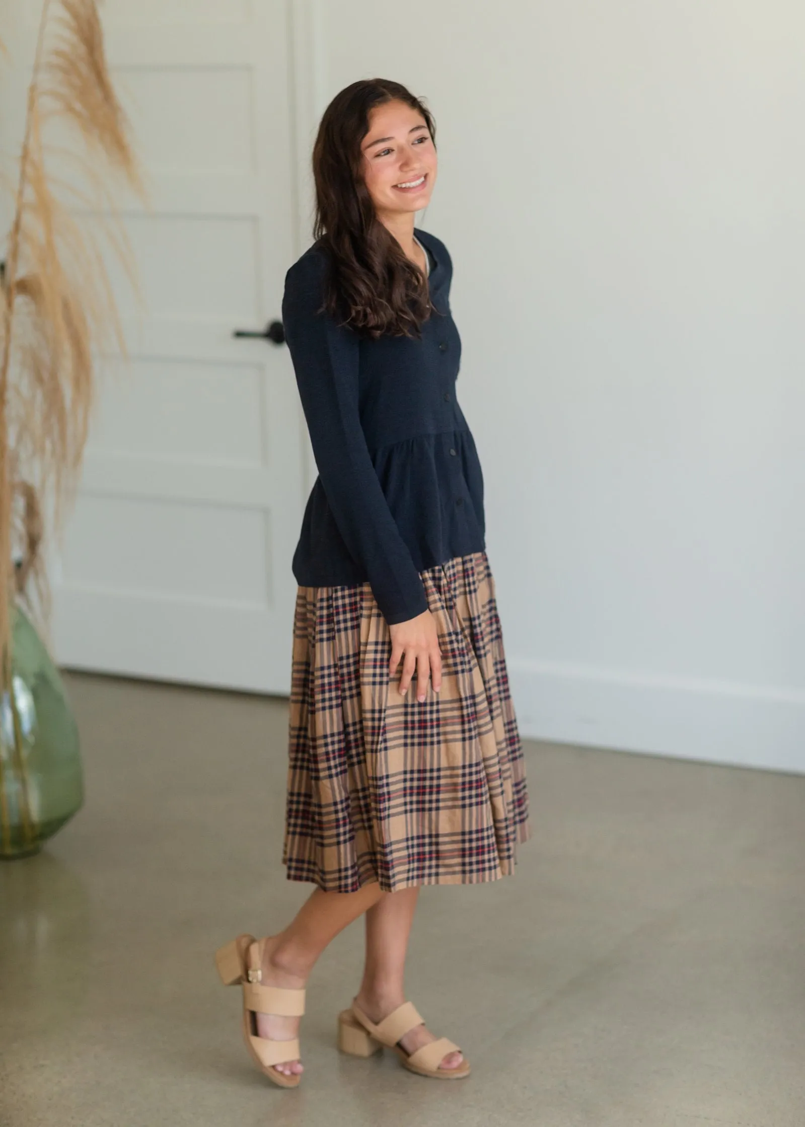 Navy Button Long Sleeve Peplum Top - FINAL SALE