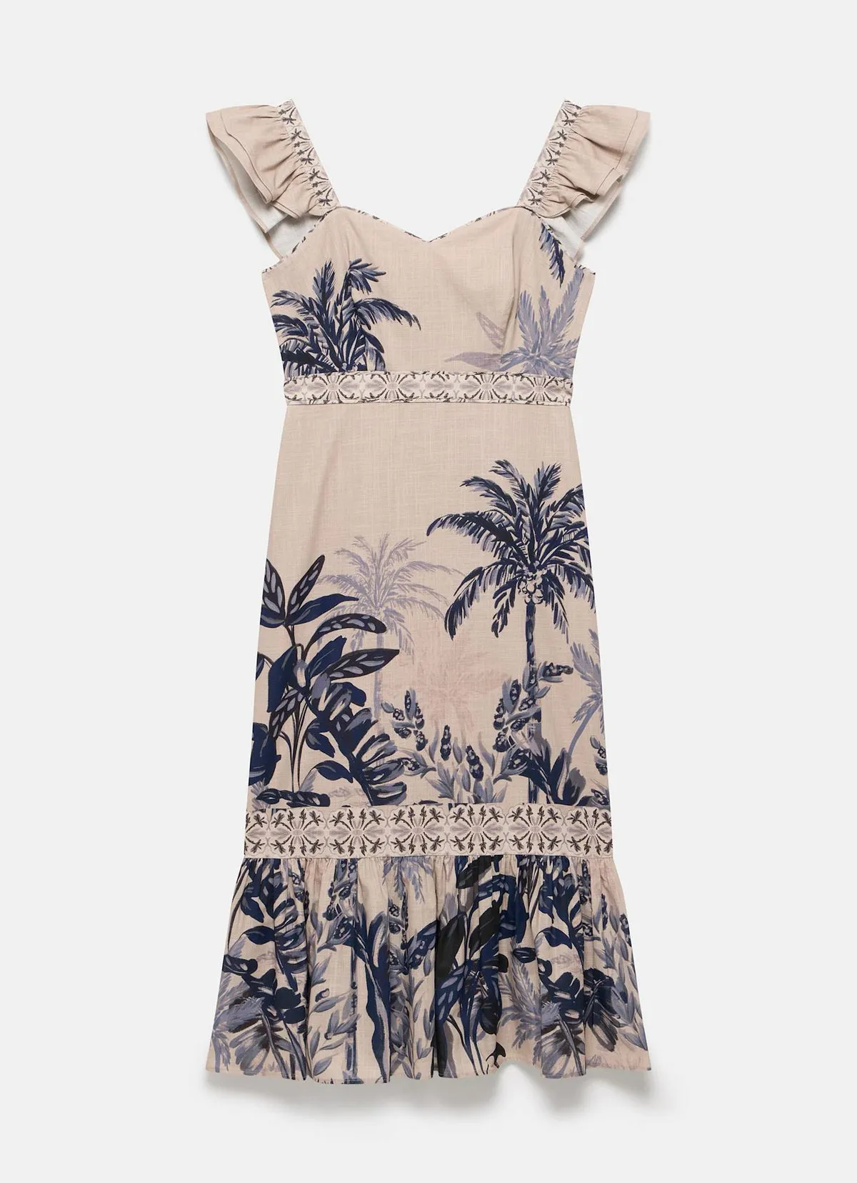 Neutral Palm Print Midi Dress