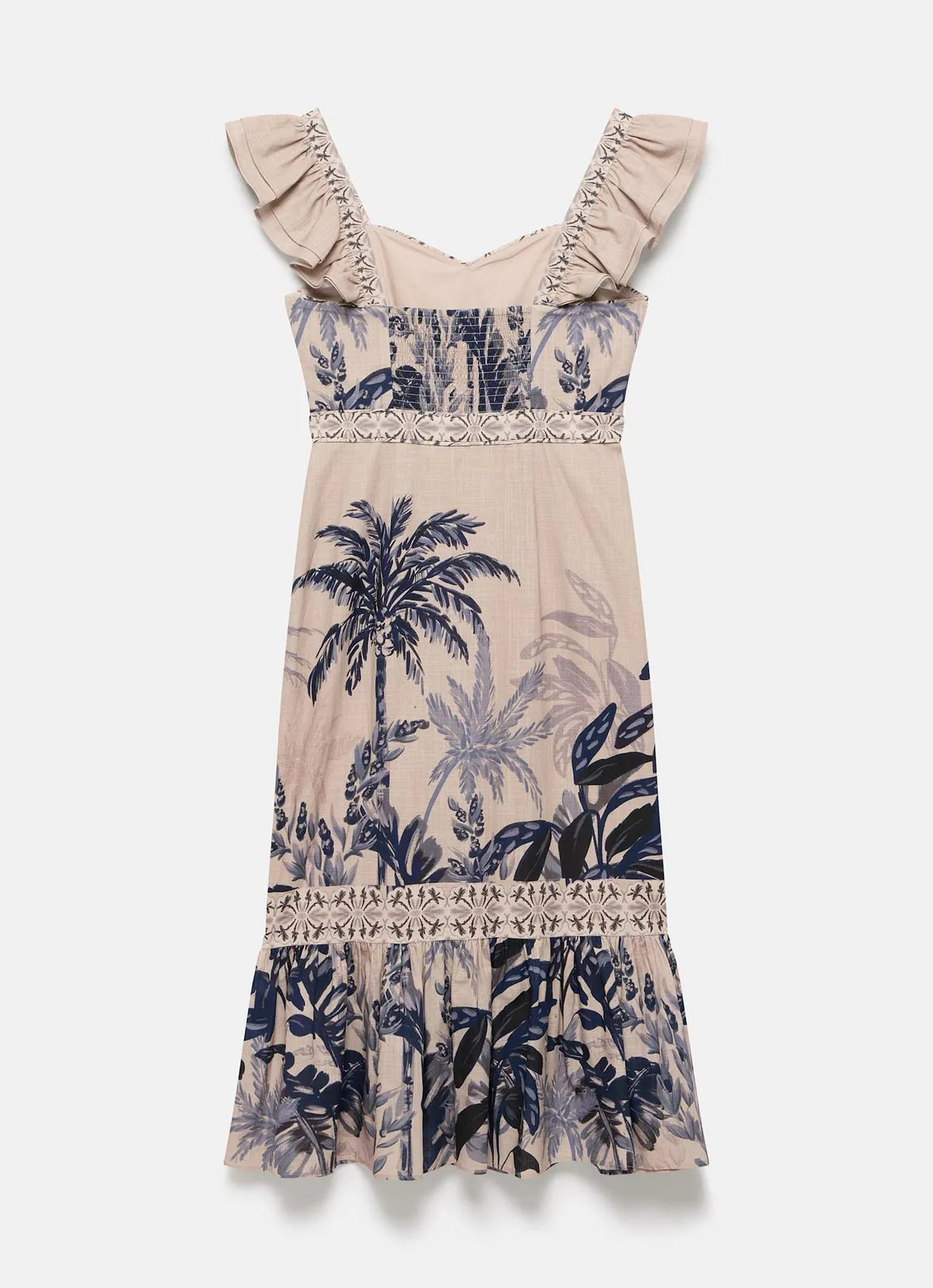 Neutral Palm Print Midi Dress