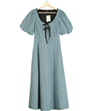 Nobody's Child Blue Gingham Print Puff Sleeve Midi Dress UK 4