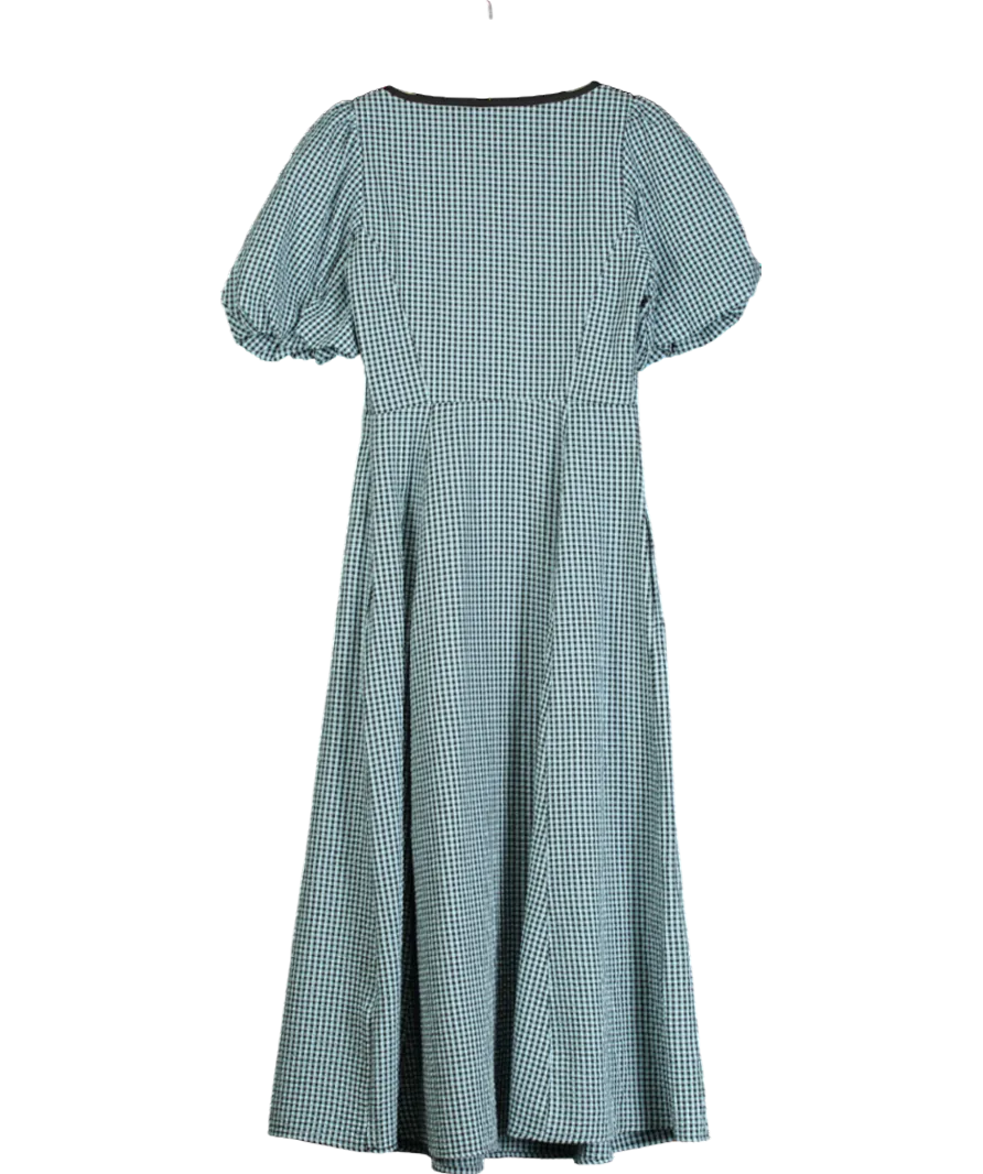 Nobody's Child Blue Gingham Print Puff Sleeve Midi Dress UK 4