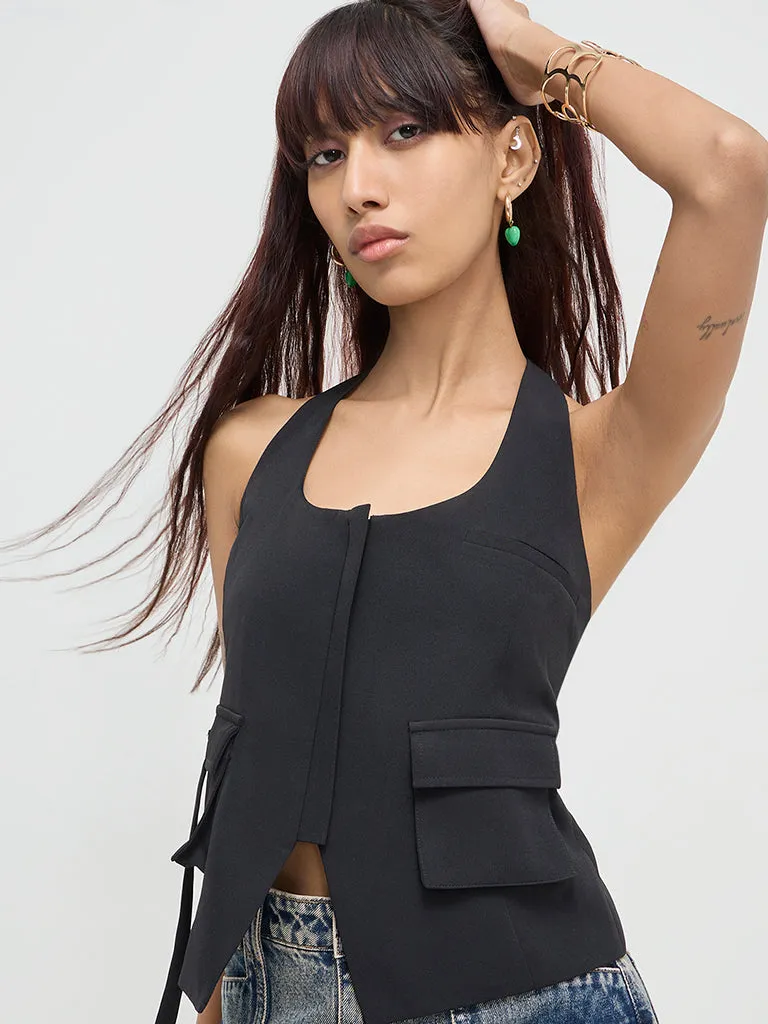 Nuon Black Waistcoat-Style Top