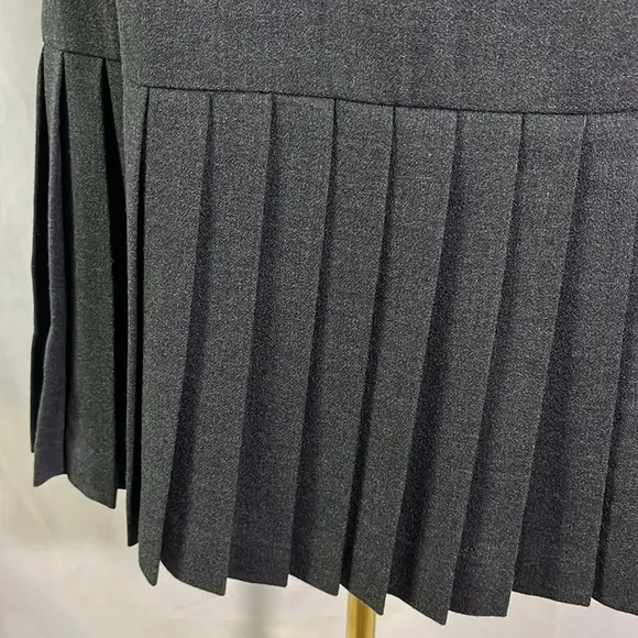 NWT Vintage Dana Buchman Gray Wool Drop Waist Pleated A-Line Midi Skirt