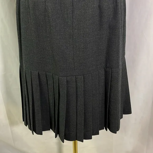 NWT Vintage Dana Buchman Gray Wool Drop Waist Pleated A-Line Midi Skirt