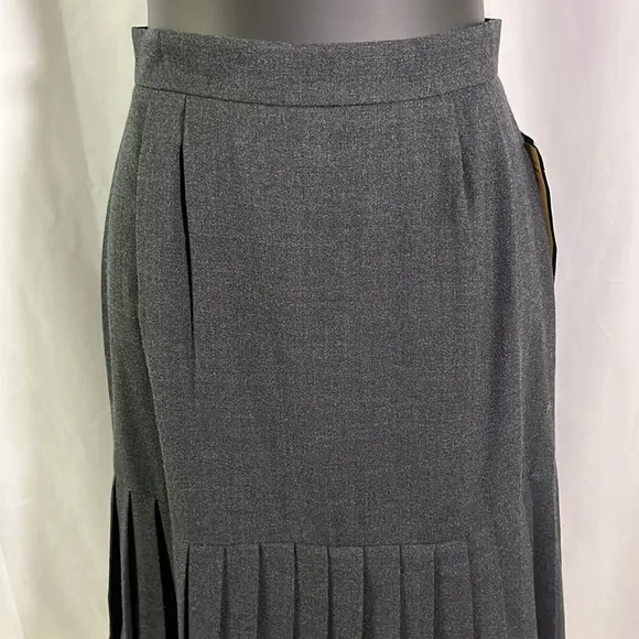 NWT Vintage Dana Buchman Gray Wool Drop Waist Pleated A-Line Midi Skirt