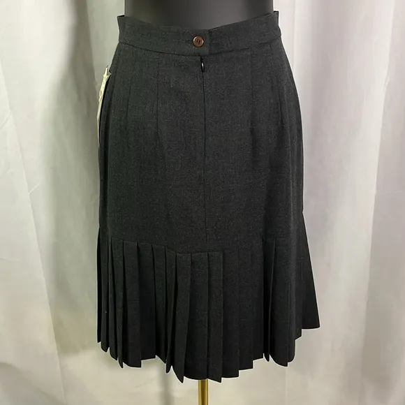 NWT Vintage Dana Buchman Gray Wool Drop Waist Pleated A-Line Midi Skirt