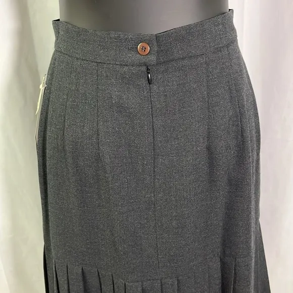 NWT Vintage Dana Buchman Gray Wool Drop Waist Pleated A-Line Midi Skirt