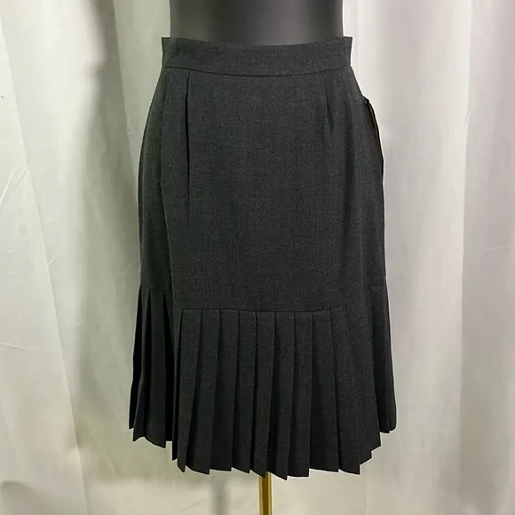 NWT Vintage Dana Buchman Gray Wool Drop Waist Pleated A-Line Midi Skirt