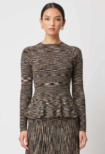 Oncewas II HARMONY Space Dye Peplum Knit - Black Pampas