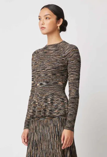 Oncewas II HARMONY Space Dye Peplum Knit - Black Pampas