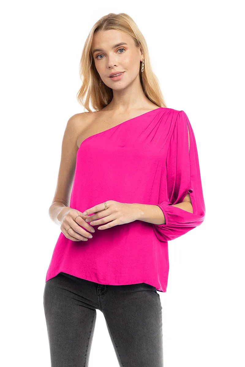 One Shoulder Balloon Cut Out Sleeve